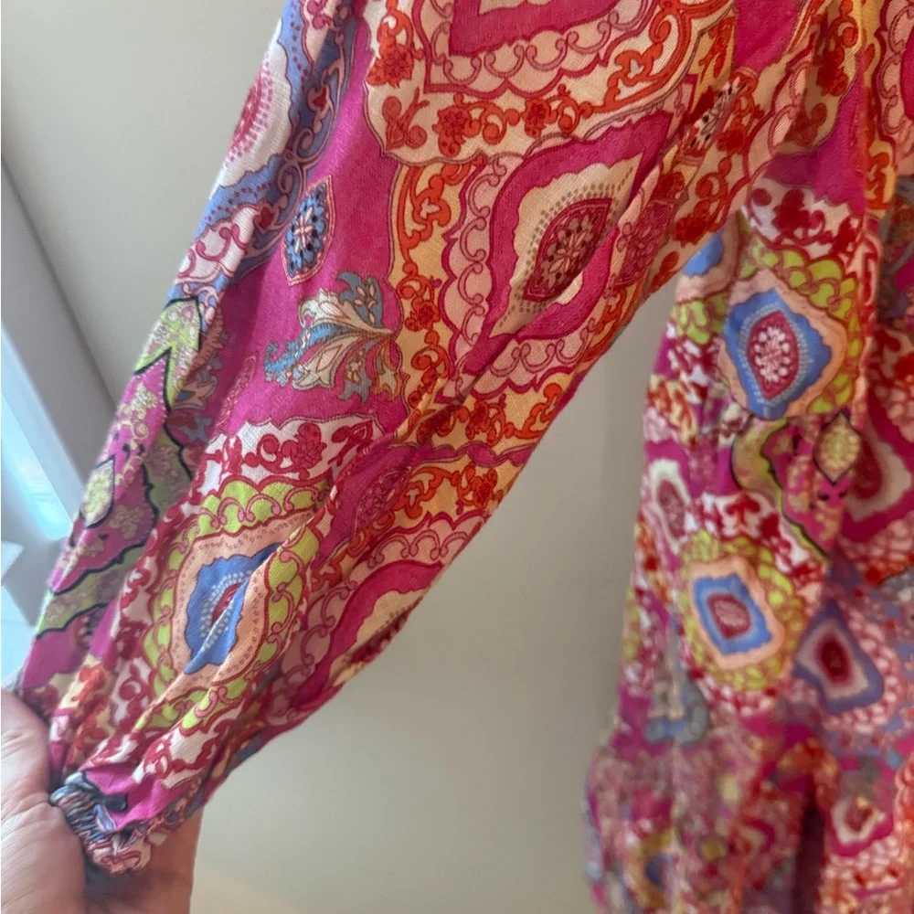 Le Ragazze Paisley 100% Linen Mini Dress Made In Italy Size M - Picture 7 of 8